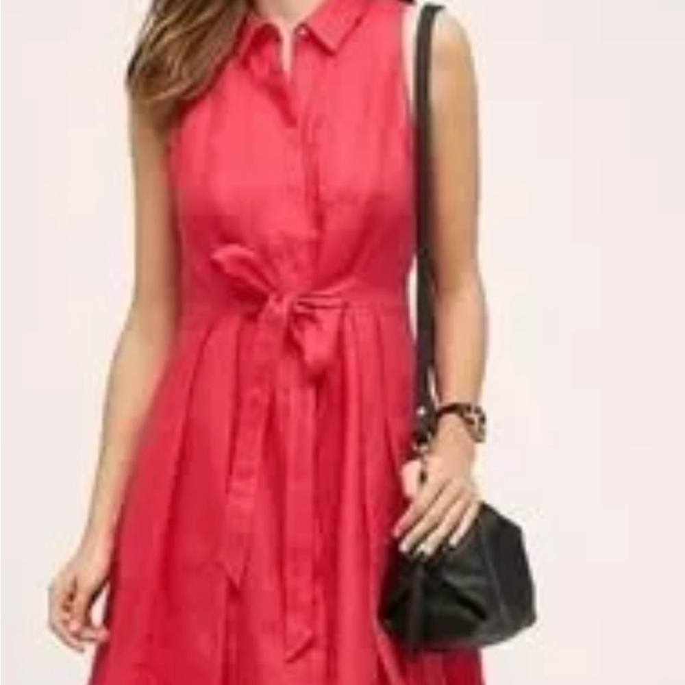 Anthropologie HD in Paris Printemps Linen Shirtdress in Raspberry, size 2